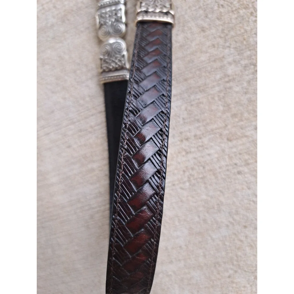 Brighton Women's Brown Leather Belt M-L 32 Silver Tone Buckle  Ornate